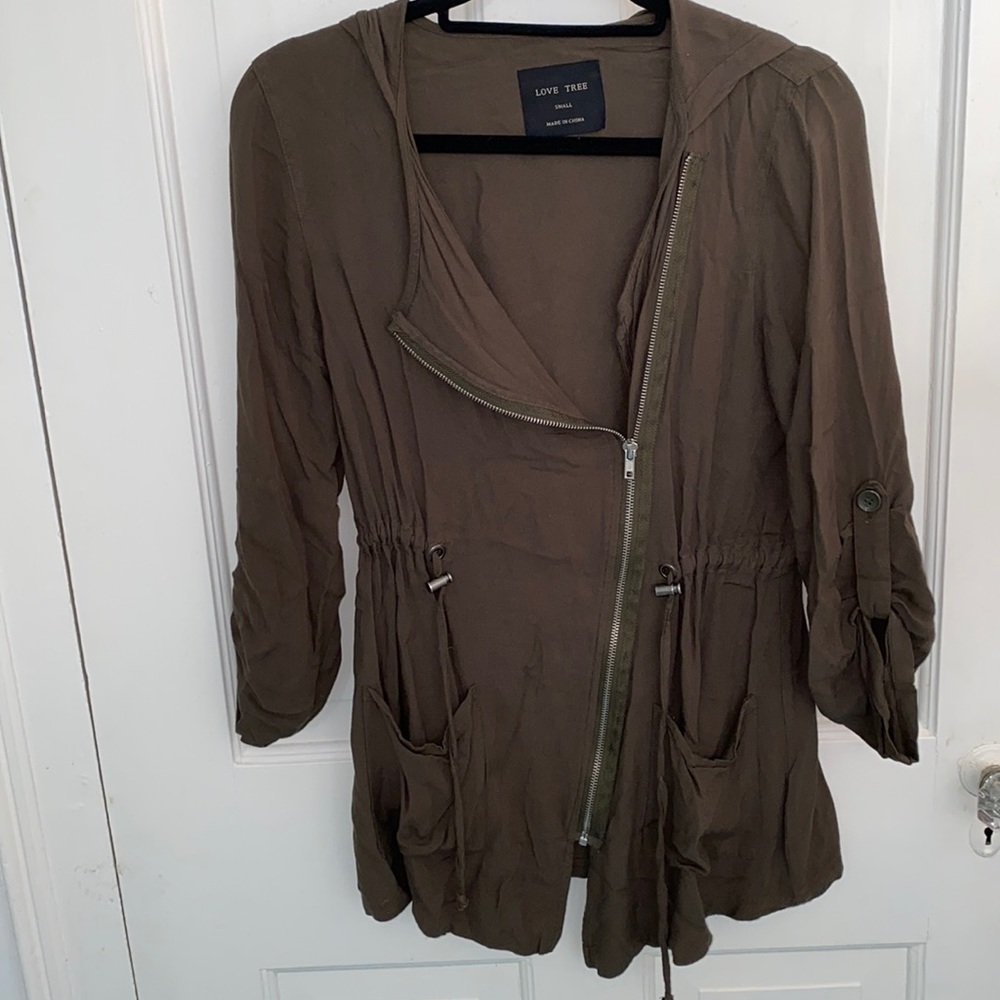 Army green pull over jacket or cardigan, thin and flowy